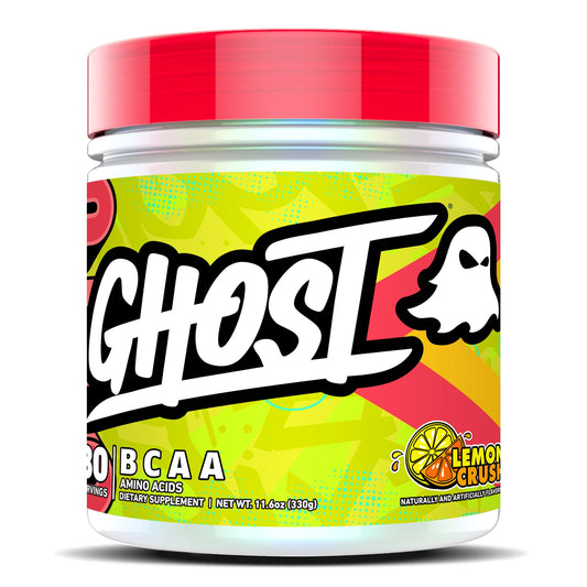 GHOST BCAA Powder Amino Acids Supplement, Lemon Crush - 30 Servings - Sugar-Free Intra, Post & Pre Workout Amino Powder & Recovery Drink, 7G BCAA Supports Muscle Growth