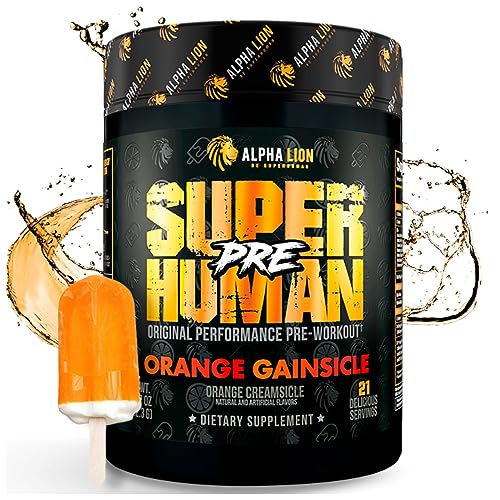 ALPHA LION Superhuman Pre Workout Powder, Beta Alanine, L-Taurine & Tri-Source Caffeine for Sustained Energy & Focus, Nitric Oxide & Citrulline for Pump (21 Servings, Orange Gainsicle)