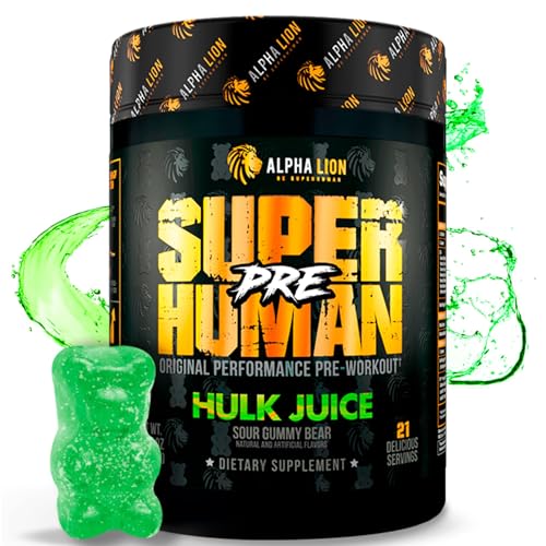 ALPHA LION Superhuman Pre Workout Powder, Beta Alanine, L-Taurine & Tri-Source Caffeine for Sustained Energy & Focus, Nitric Oxide & Citrulline for Pump (21 Servings, Hulk Juice)