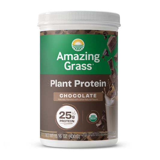 Amazing Grass Vegan Protein Powder, Plant Based Organic Blend with 25g of Protein, Dairy, Gluten & Soy Free - Creamy Chocolate (10 Servings)