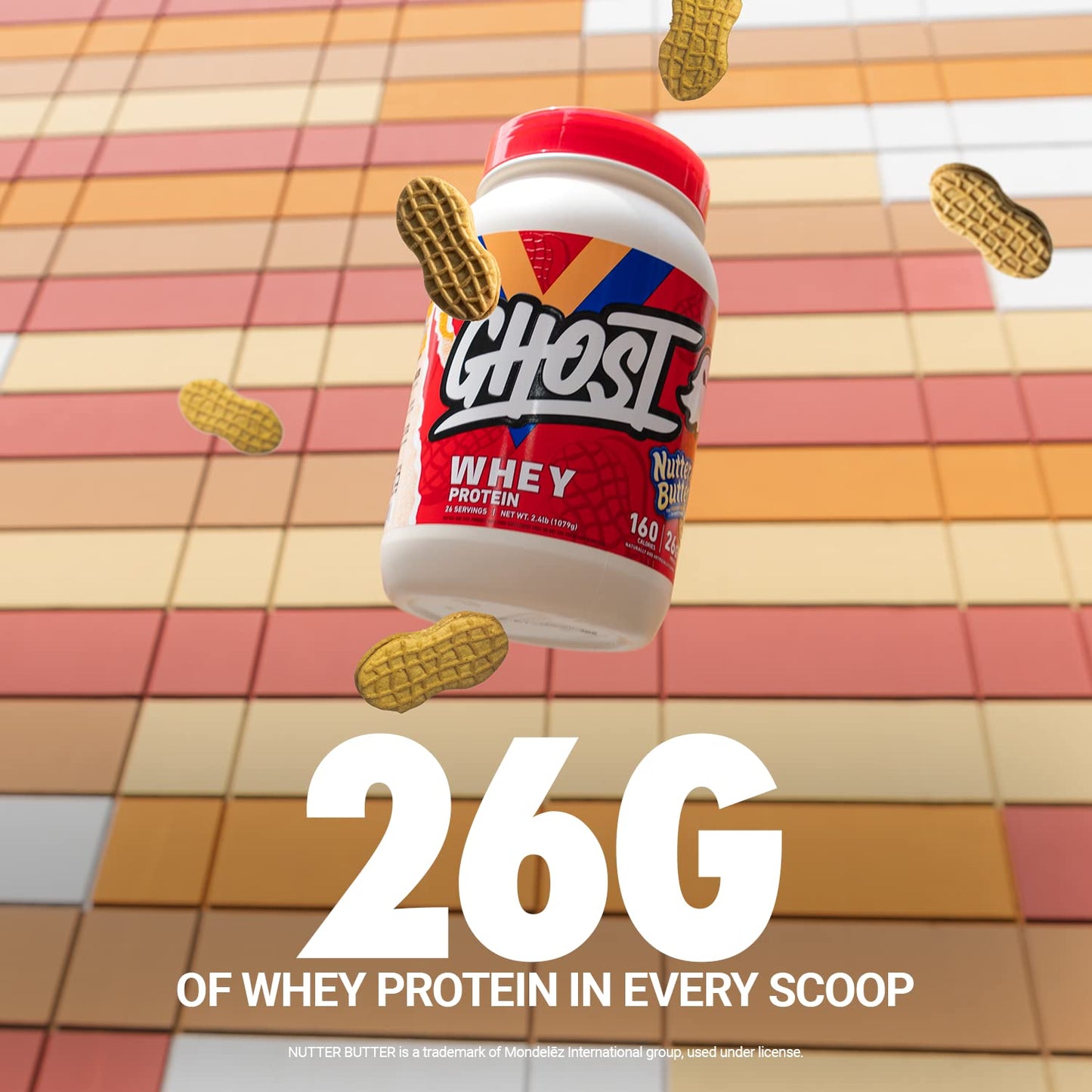 GHOST Whey Protein Powder, Nutter Butter - 2LB Tub, 26G of Protein - Peanut Butter Cookie Flavored Isolate, Concentrate & Hydrolyzed Whey Protein Blend