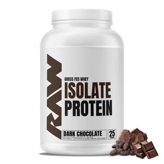 RAW Whey Isolate Protein Powder, Dark Chocolate - 100% Grass-Fed Sports Nutrition Protein Powder for Muscle Growth & Recovery - Low-Fat, Low Carb, Naturally Flavored & Sweetened - 25 Servings